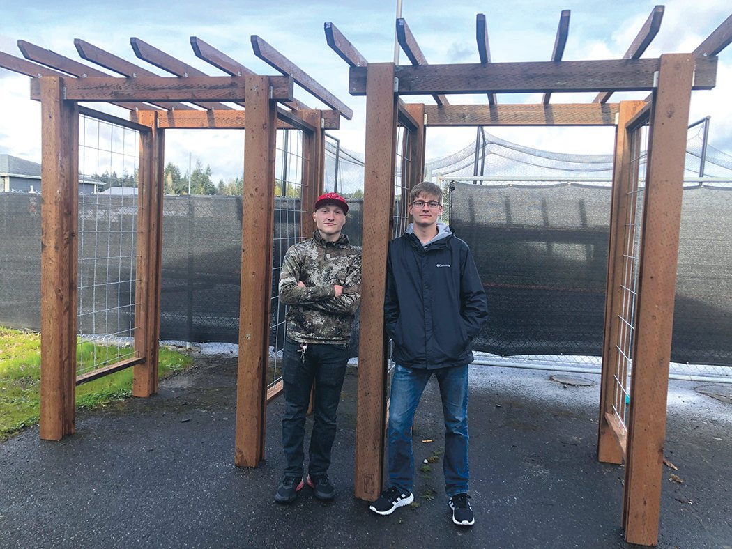 Landscape construction students led by Jonathan Sweezer and Carter Robison built two arbors for the Yelm Community Garden.